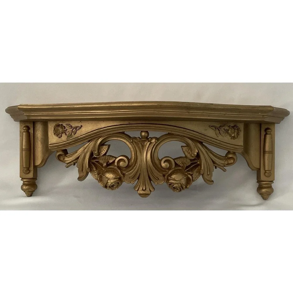 Vintage 1970's HOMCO Home Interiors Gold Wall Shelf Scrolled Hollywood Regency